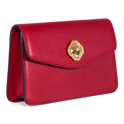 Red Leather Clutch with Custom Swarovski Stone