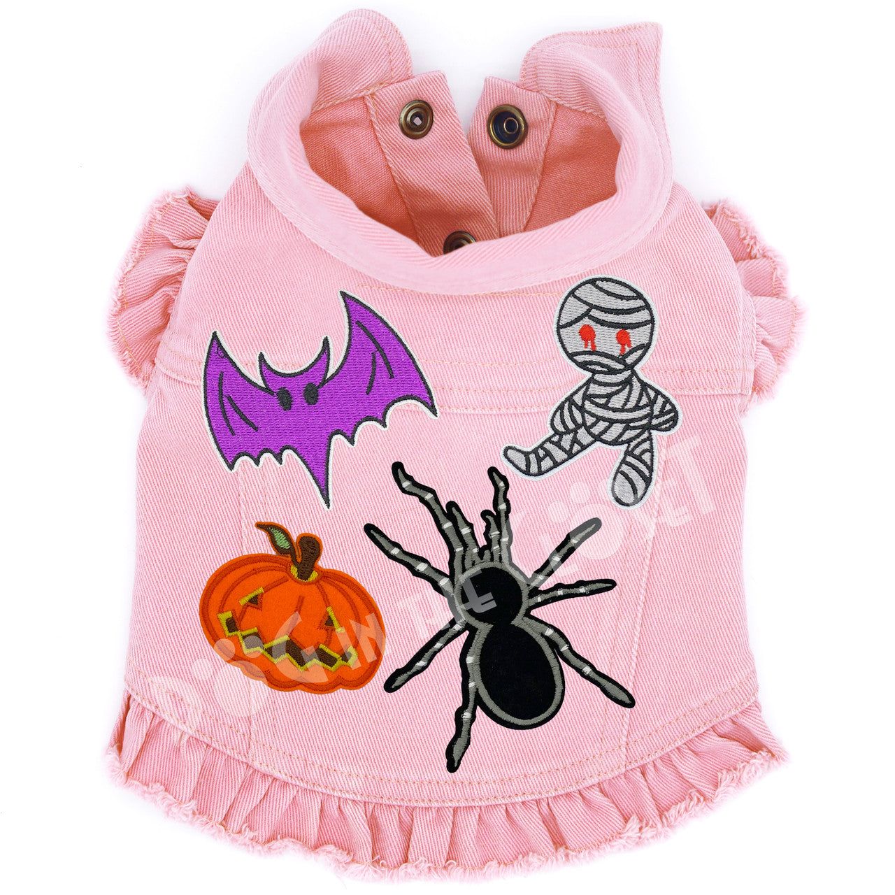 Scary Time Denim Dog Jacket Pink Denim with Ruffles