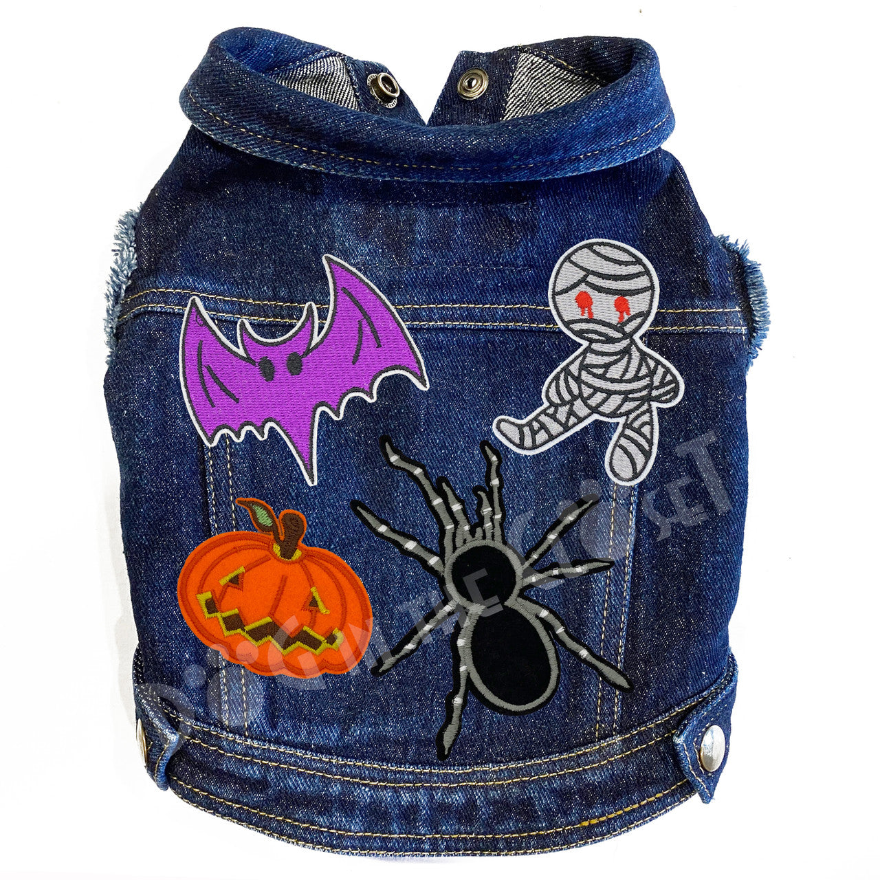 Scary Time Denim Dog Jacket Blue Denim