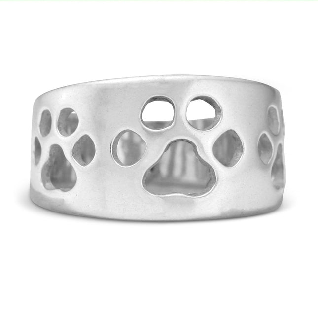 Sterling Silver Wide Band Paw Ring