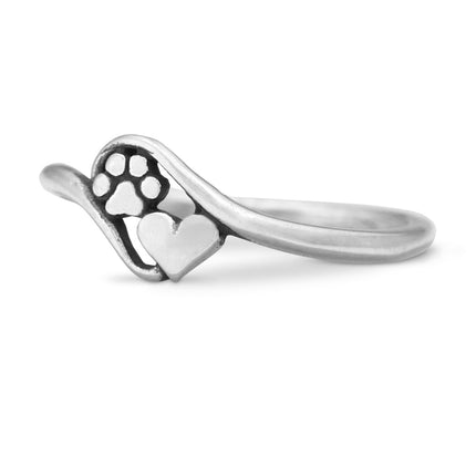 Paw Print and Heart Ring, Sterling Silver Close To My Heart Ring