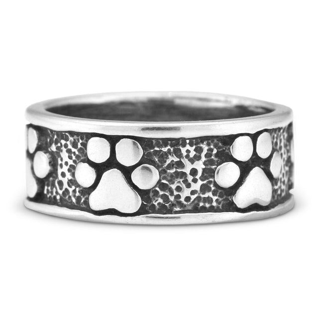 Wide Band Paw Print Ring, Sterling Silver Never Ending Paw Ring