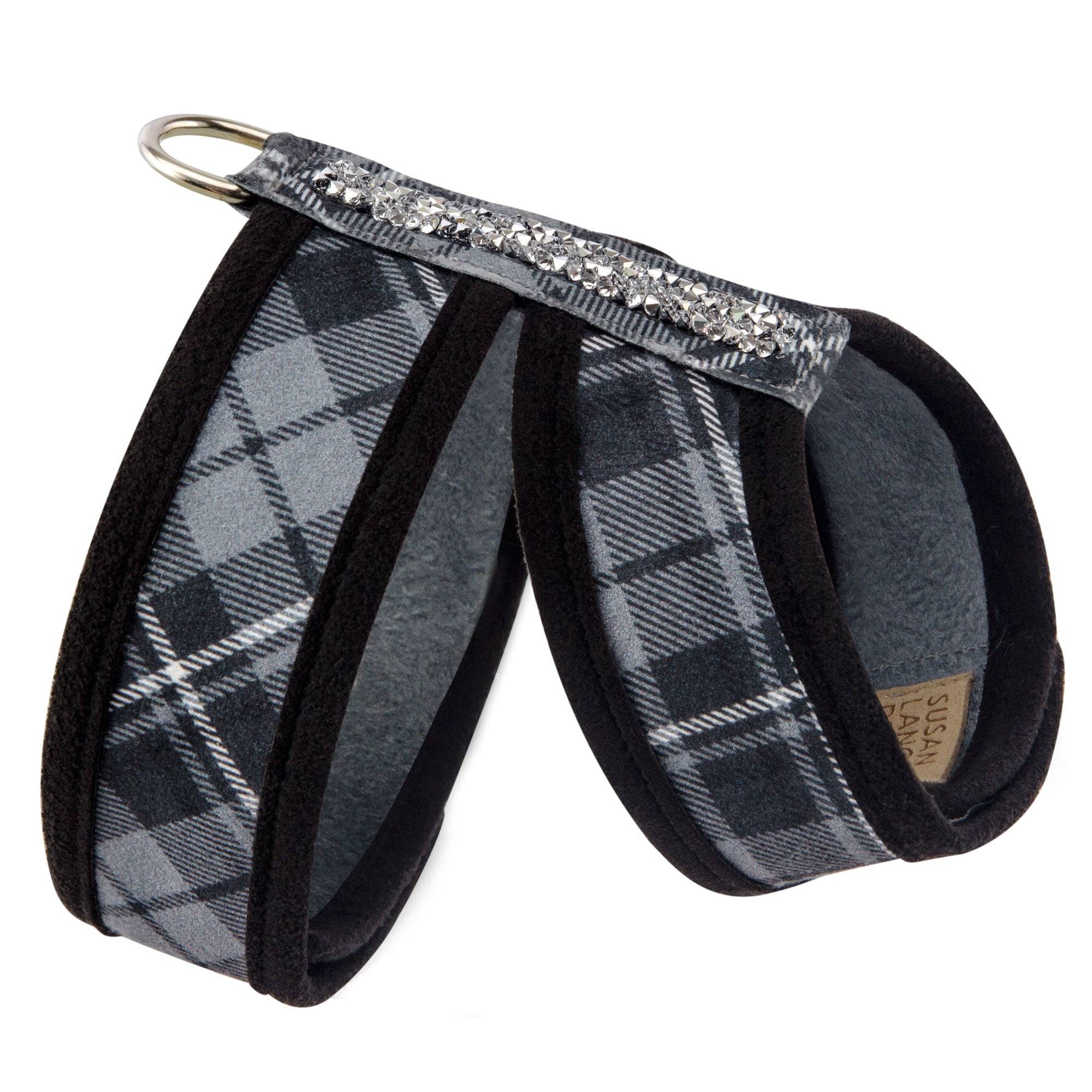 Scotty Plaid Crystal Rocks Tinkie Harness with Black Trim Charcoal Plaid