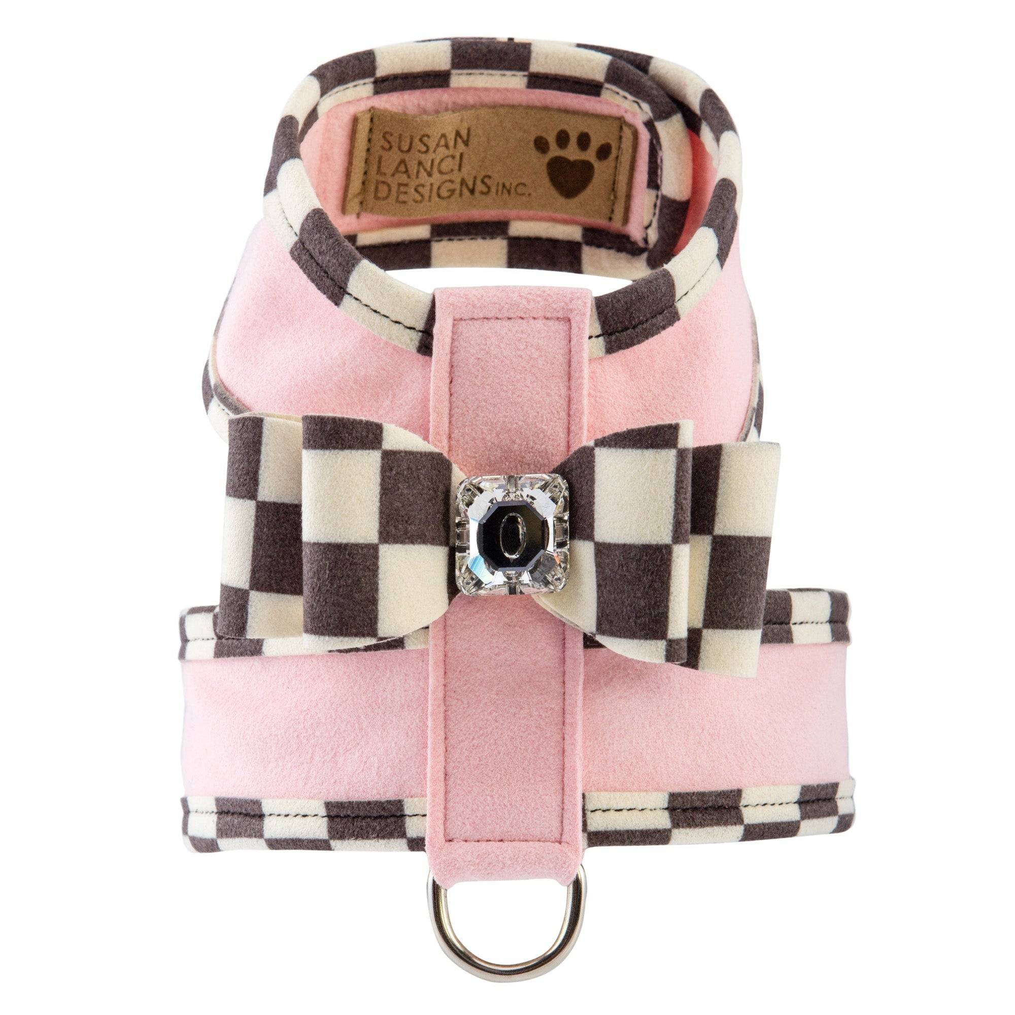 Windsor Check Big Bow Tinkie Harness with Windsor Check Trim Puppy Pink