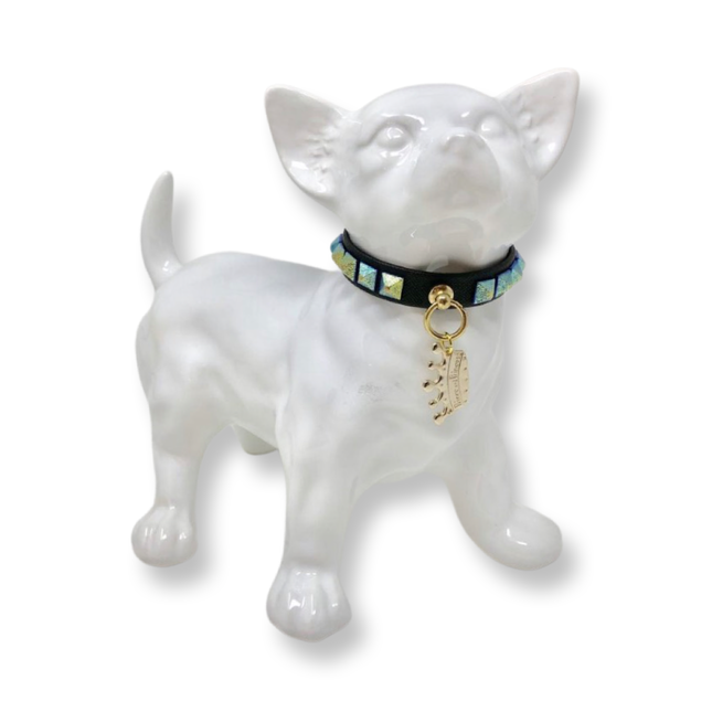 Fashion Collar and Plain Leash Set - Black with Metallic Studs