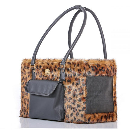 Designer Dog Travel Tote - Leopard Faux Fur