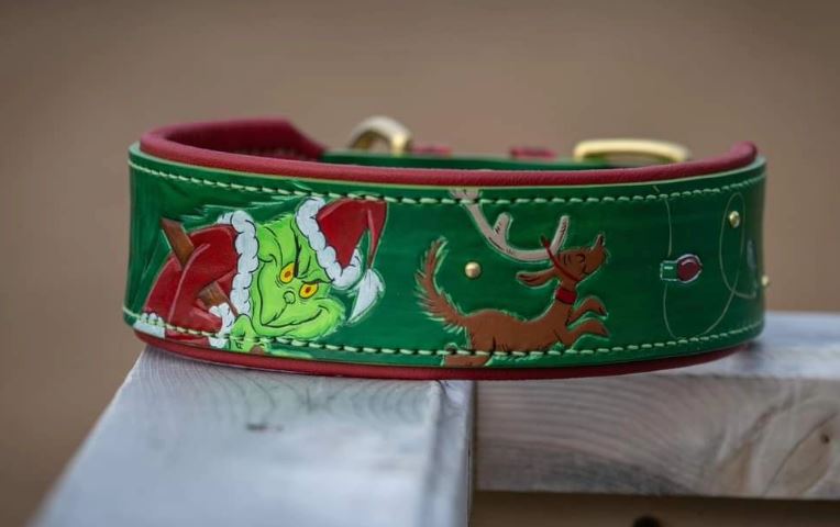 The Grinch Custom Leather Dog Collar