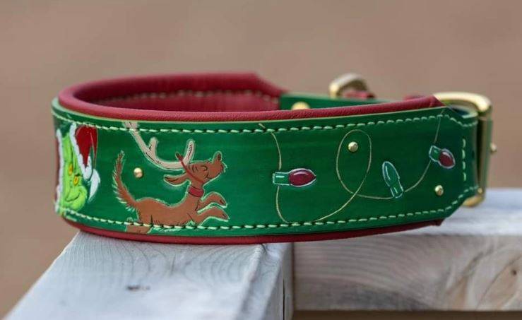 The Grinch Custom Leather Dog Collar