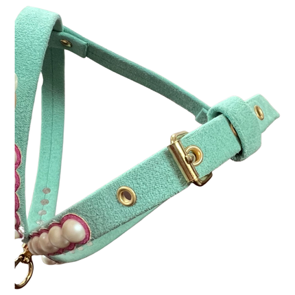 Fashion Dog Harness and Leash Set - Tiffany Blue with Pink and Pearls