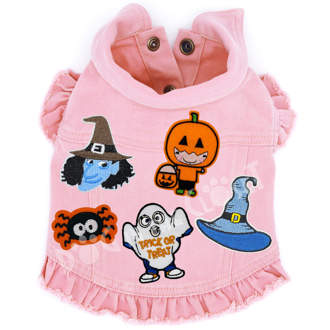 Trick or Treat Denim Dog Jacket Pink Denim with Ruffles