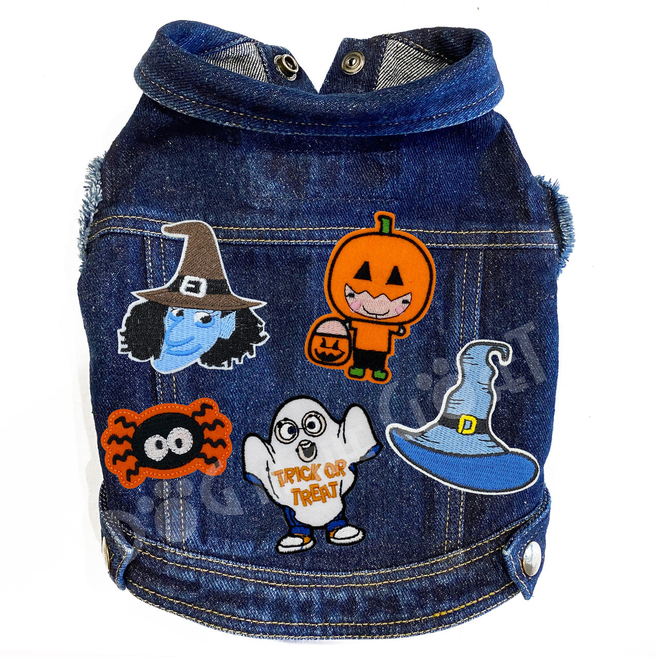 Trick or Treat Denim Dog Jacket Blue Denim