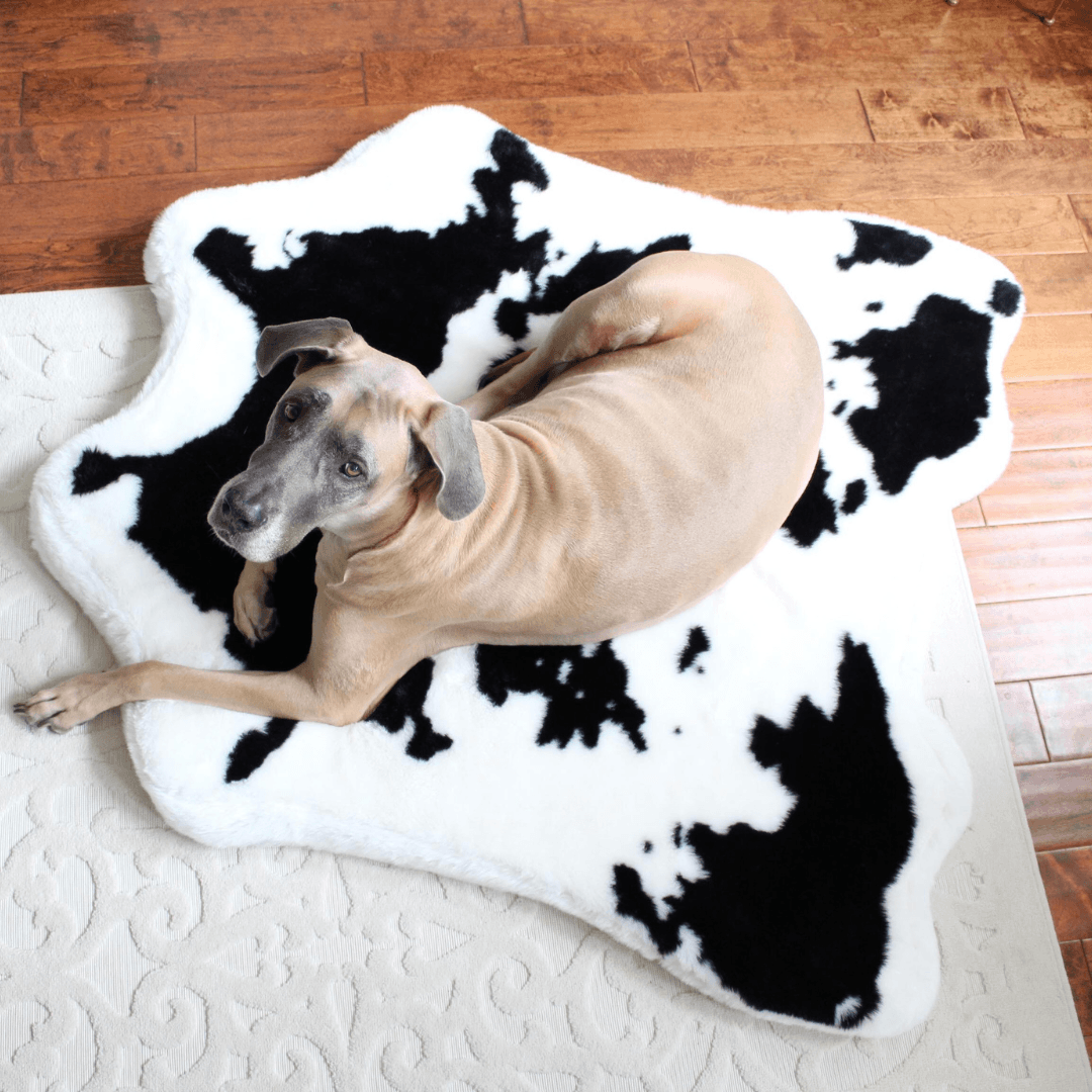 PupRug™ Animal Print Memory Foam Dog Bed - Black Faux Cowhide