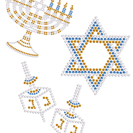 Menorah, Dreidel & Star of David (Blue, Silver, & Gold) - Women's T-shirt