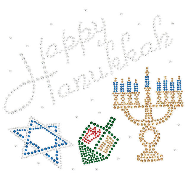 Happy Hanukkah - Dreidel, Menorah and Star of David - Women's Tee