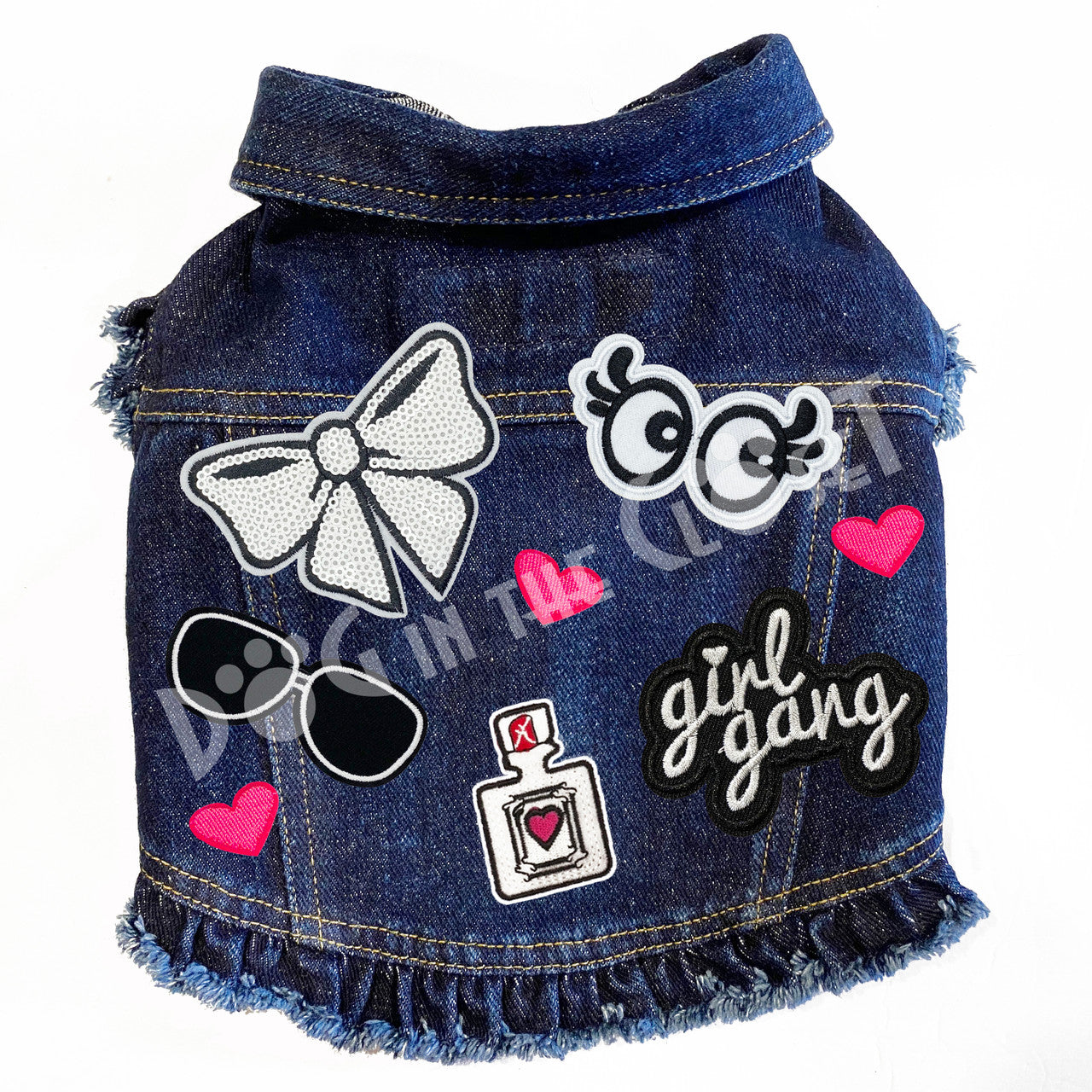 Girl Gang Cutie Denim Dog Jacket Pink Denim with Ruffles