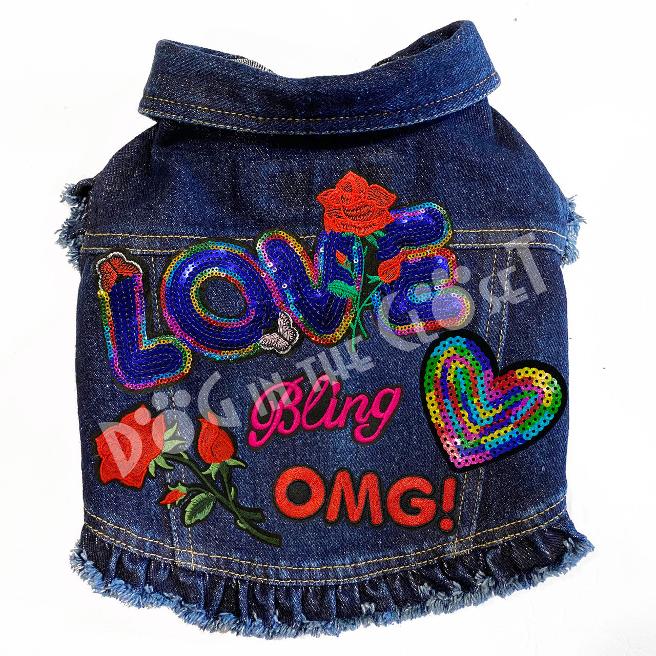 Love Bling Denim Dog Jacket Pink Denim with Ruffles