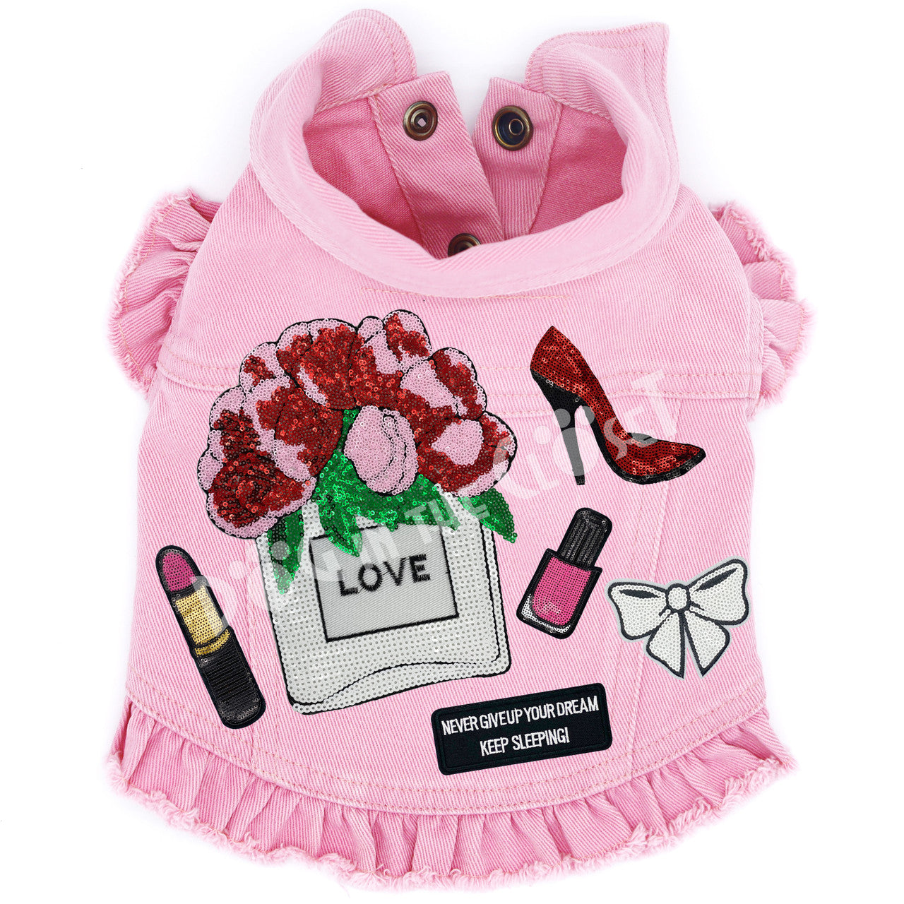 Love Perfume Denim Dog Jacket Pink Denim with Ruffles