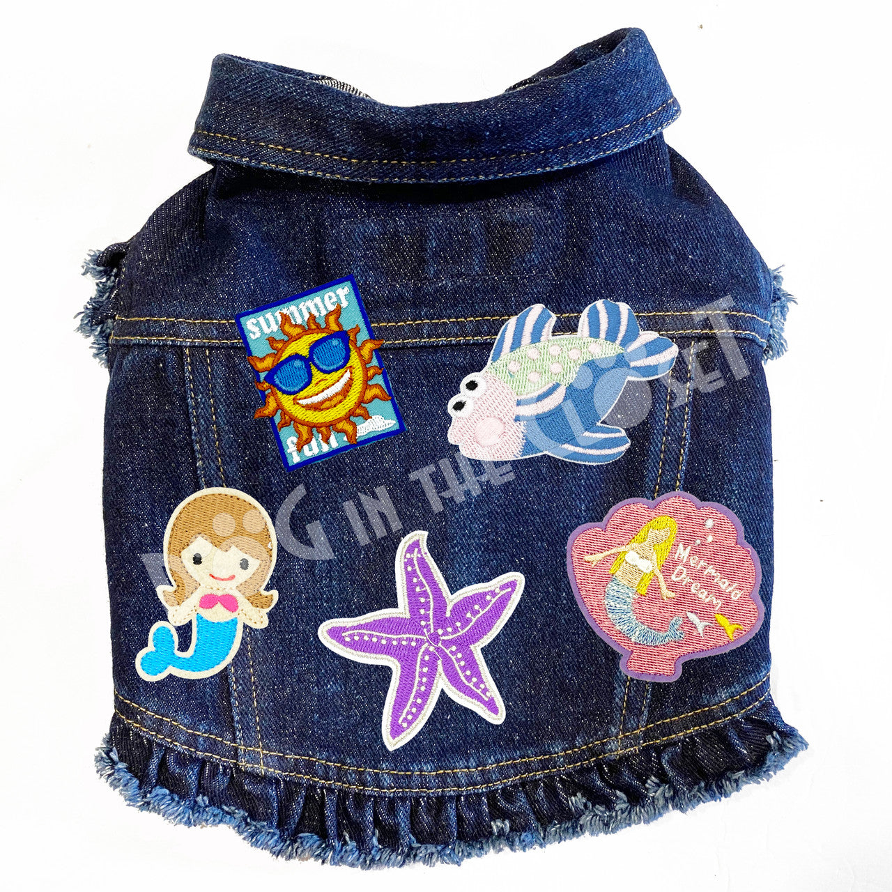 Mermaid Dreams Denim Dog Jacket Pink Denim with Ruffles