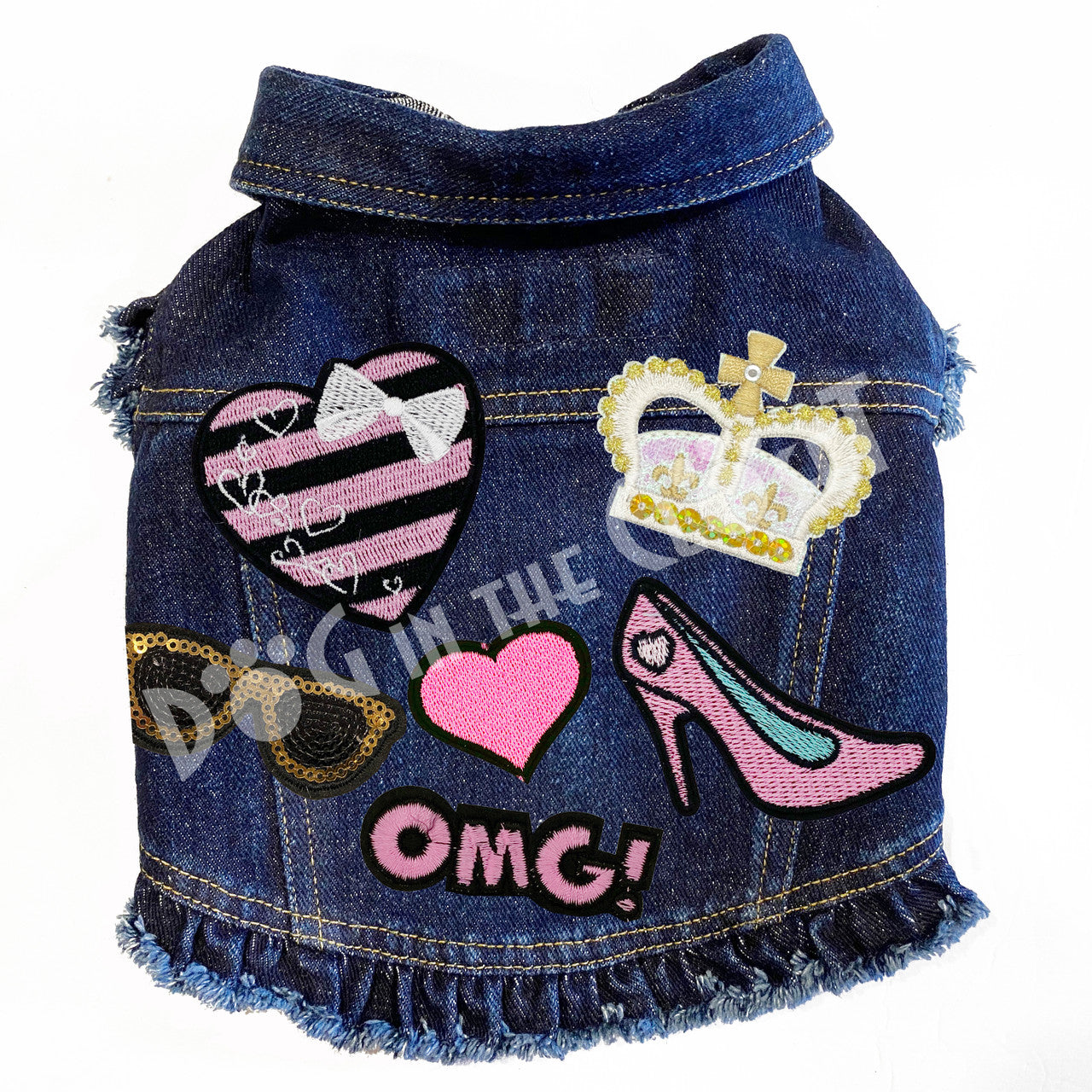 Diva Princess Denim Dog Jacket Pink Denim with Ruffles