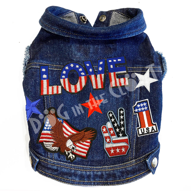 Patriotic Eagle Denim Dog Jacket