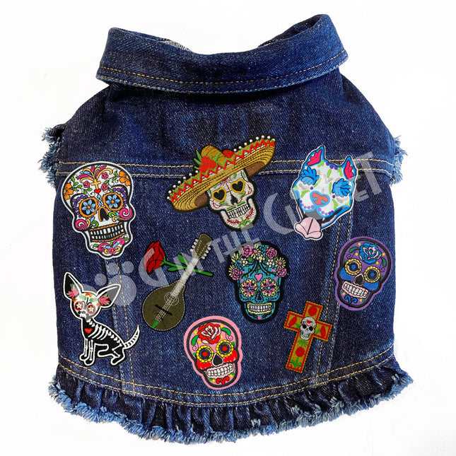 Sugar Skulls Galore Denim Dog Jacket