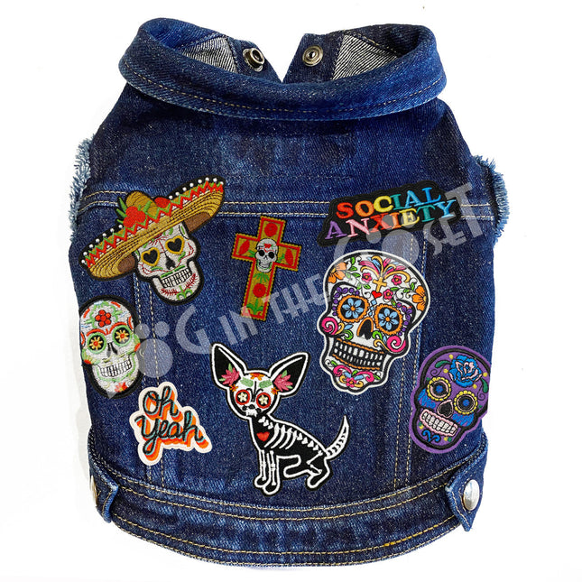 Sugar Skulls Denim Dog Jacket