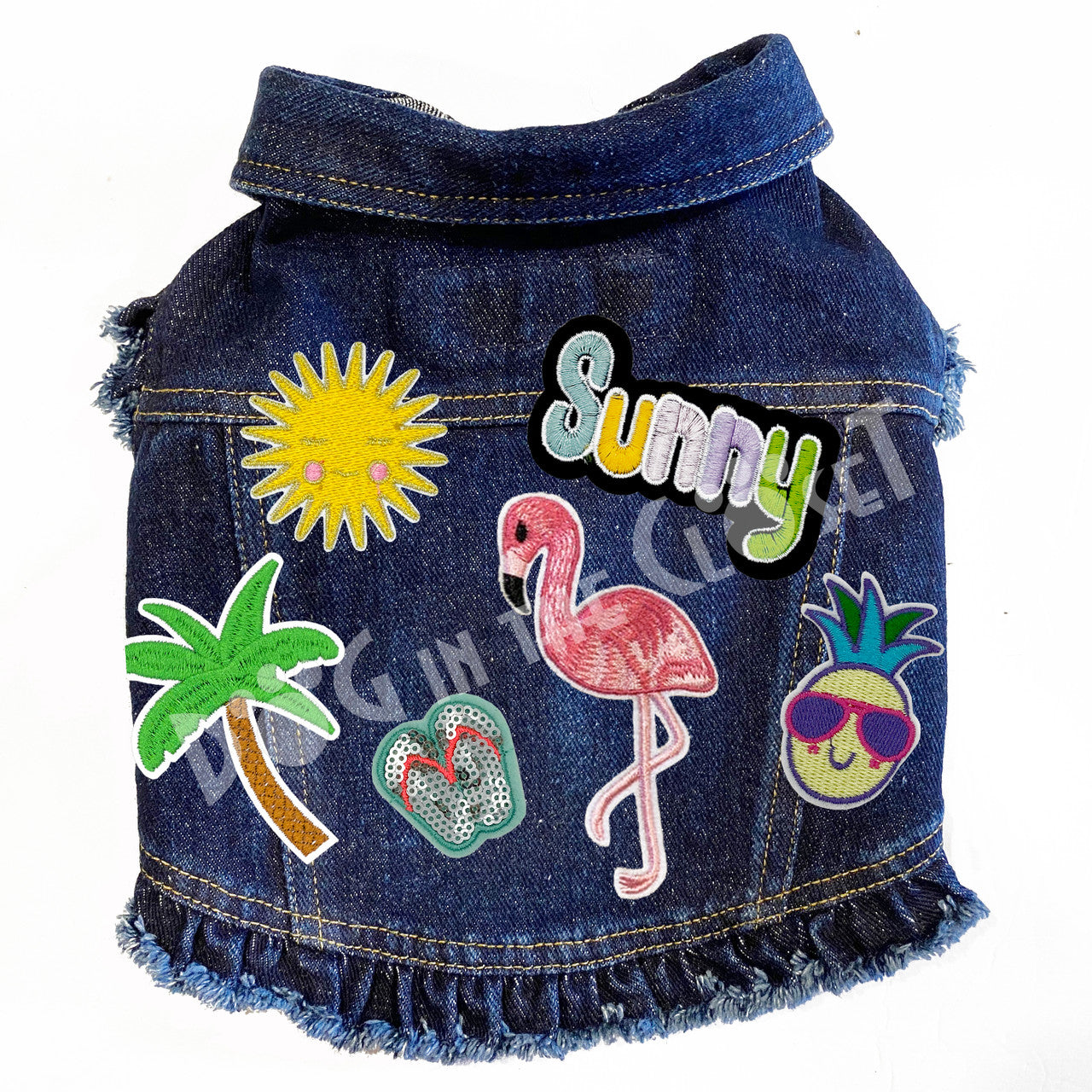 Sunny Flamingo Denim Dog Jacket Pink Denim with Ruffles