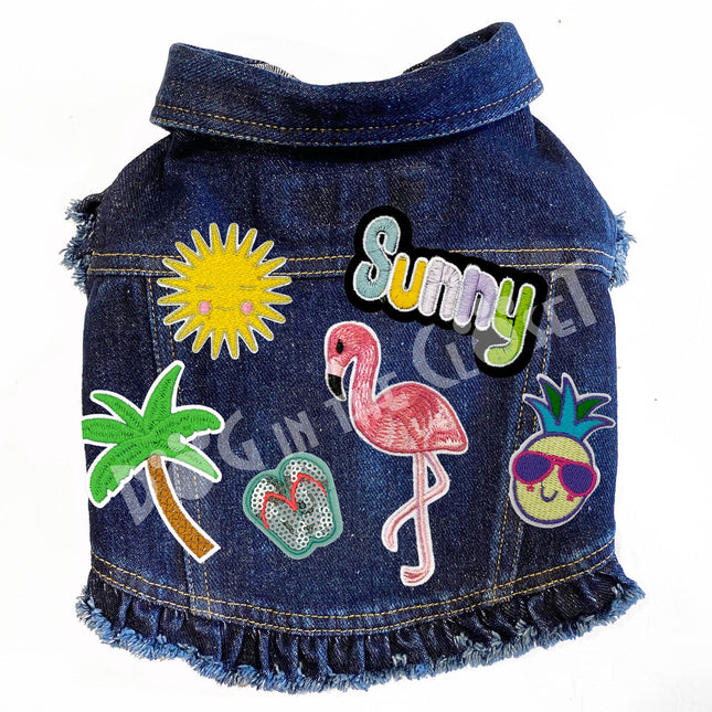 Sunny Flamingo Denim Dog Jacket