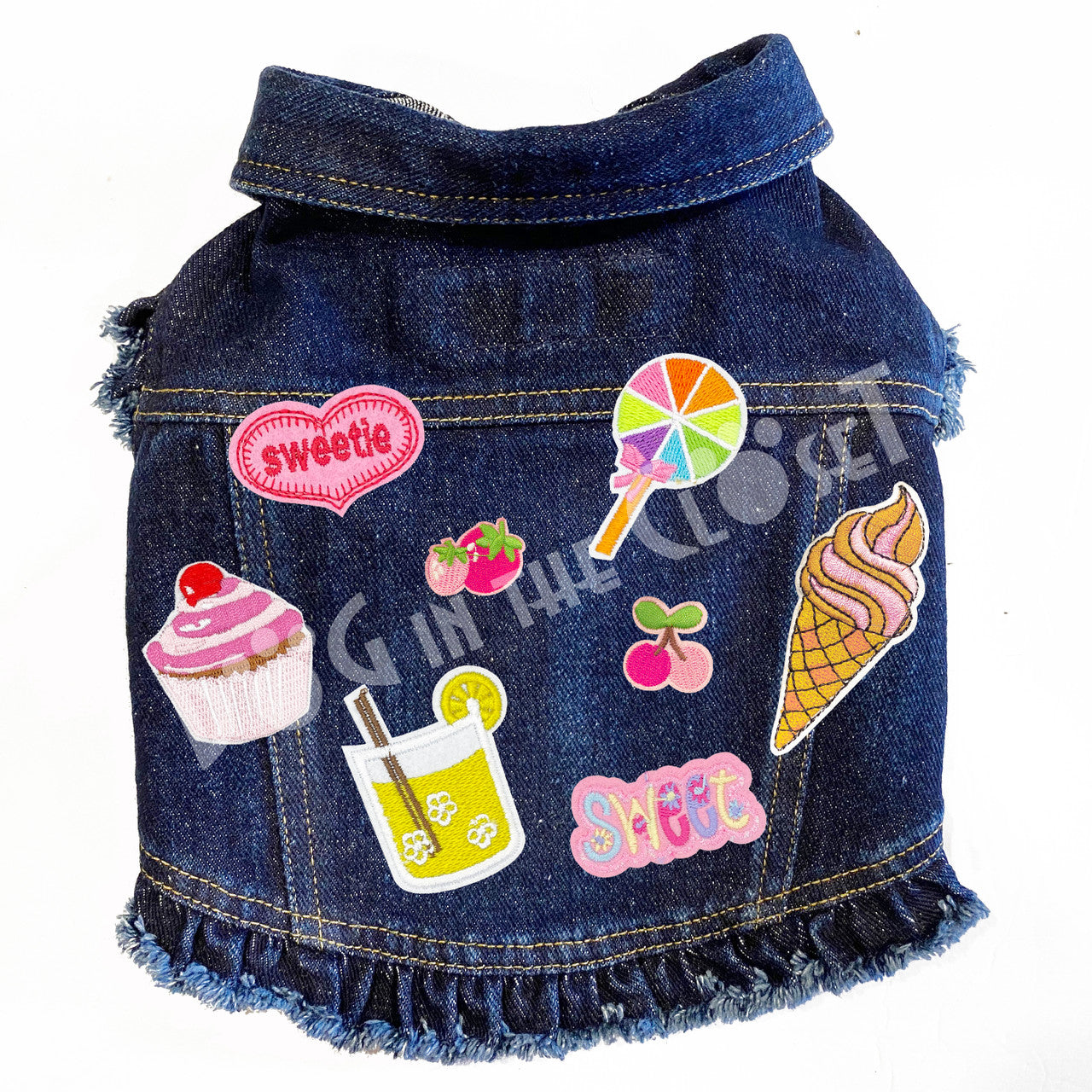 Sweet Treats Denim Dog Jacket Pink Denim with Ruffles