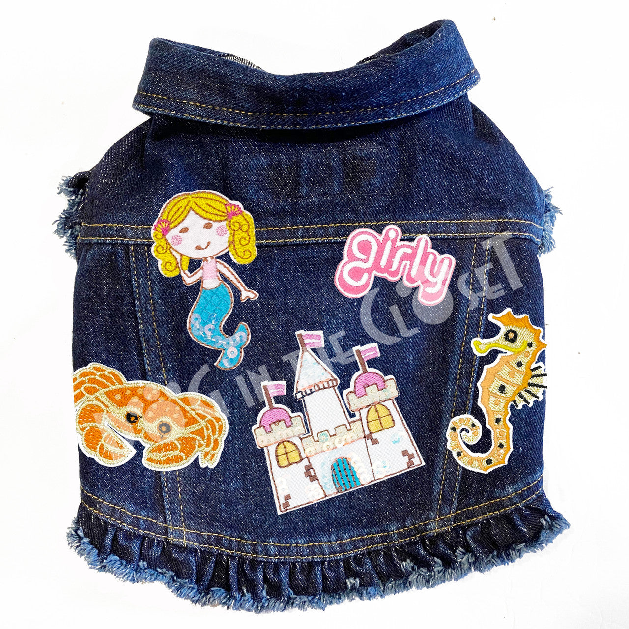 Under the Sea Denim Dog Jacket Pink Denim with Ruffles