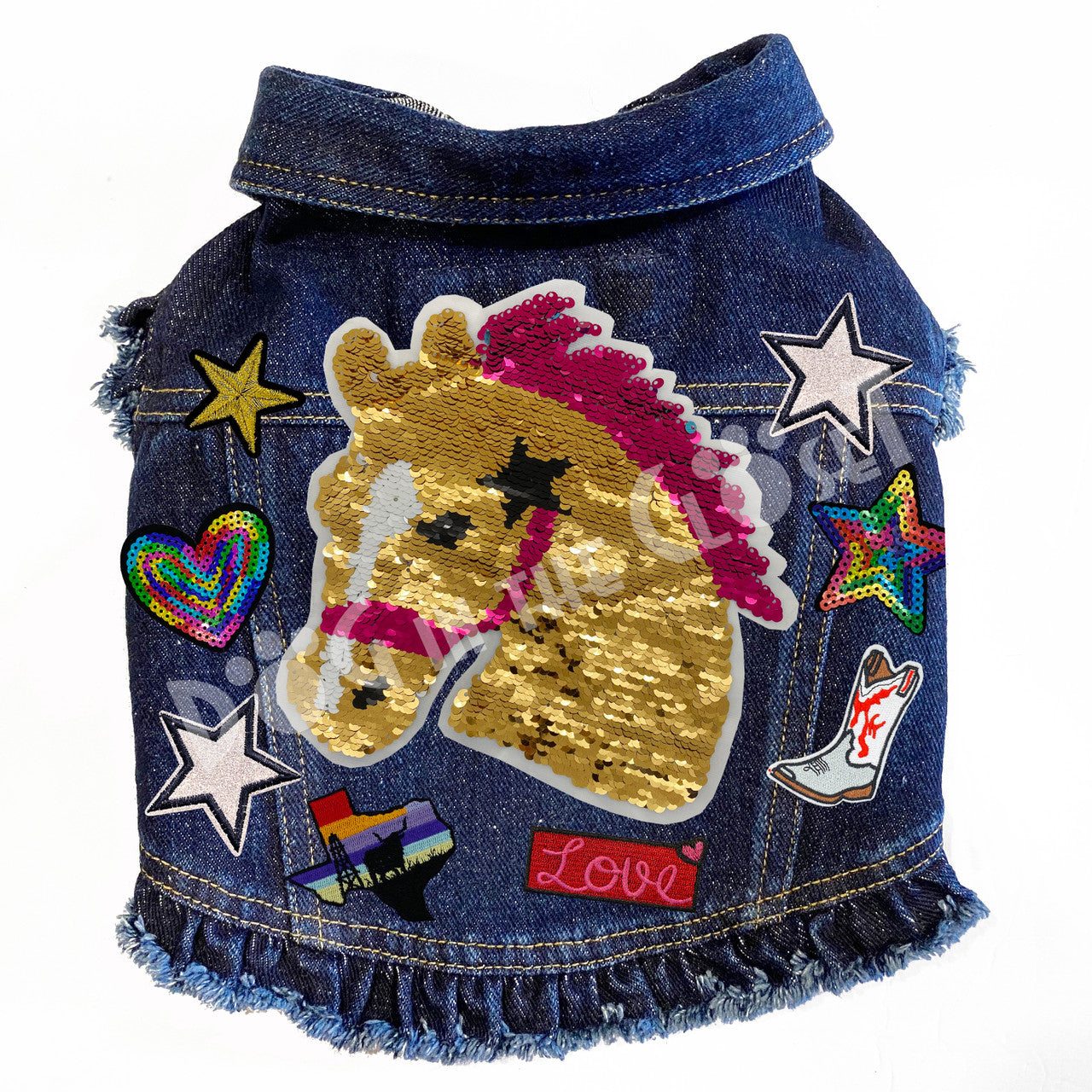 Western Sparkle Denim Dog Jacket Pink Denim with Ruffles