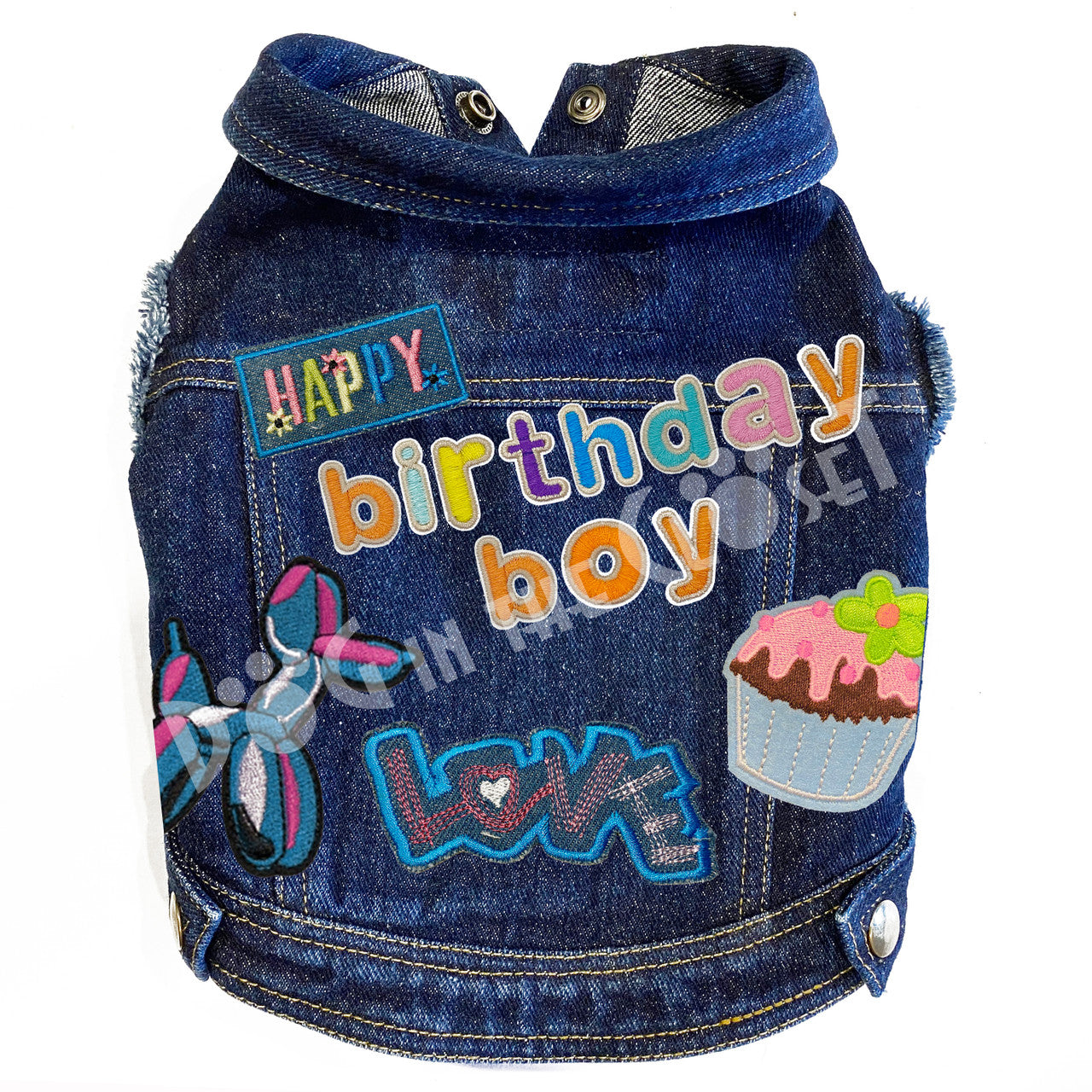 Birthday Boy Denim Dog Jacket Pink Denim with Ruffles