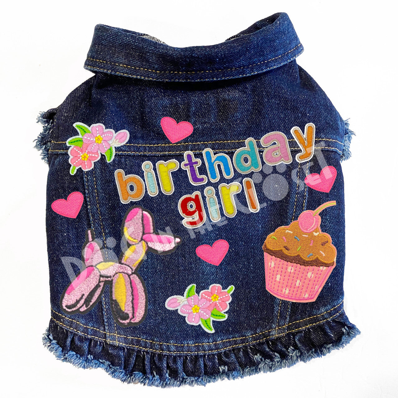 Birthday Girl Denim Dog Jacket Pink Denim with Ruffles