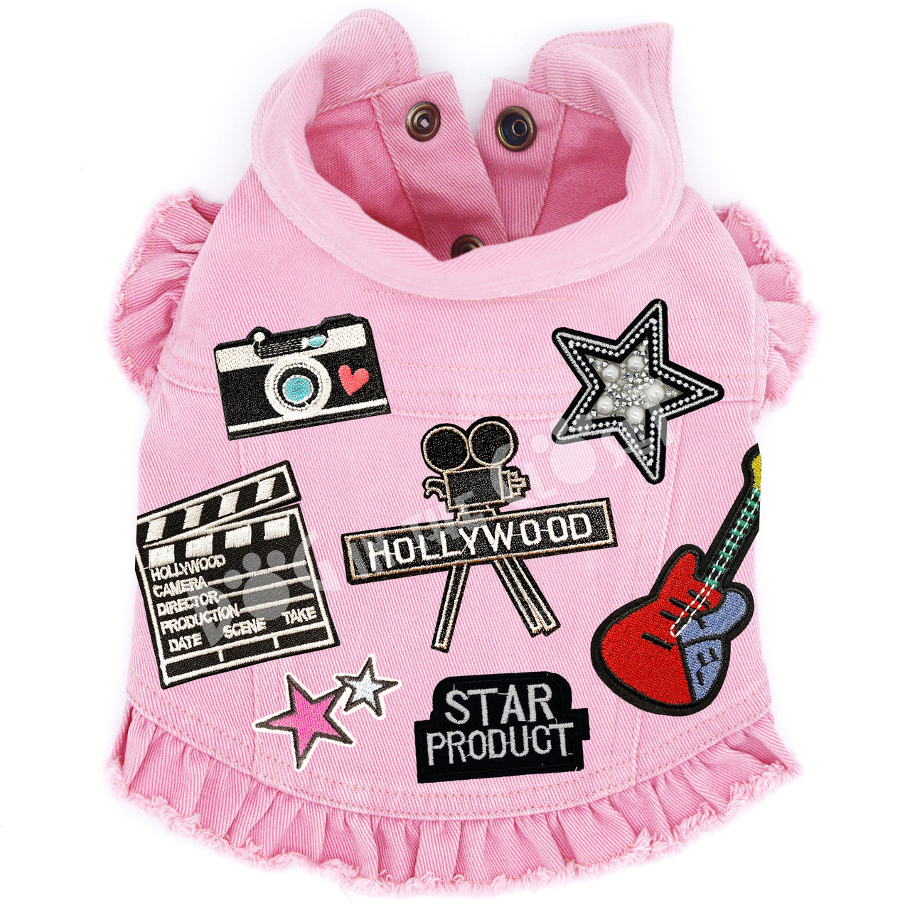 Hollywood Star Denim Dog Jacket Pink Denim with Ruffles