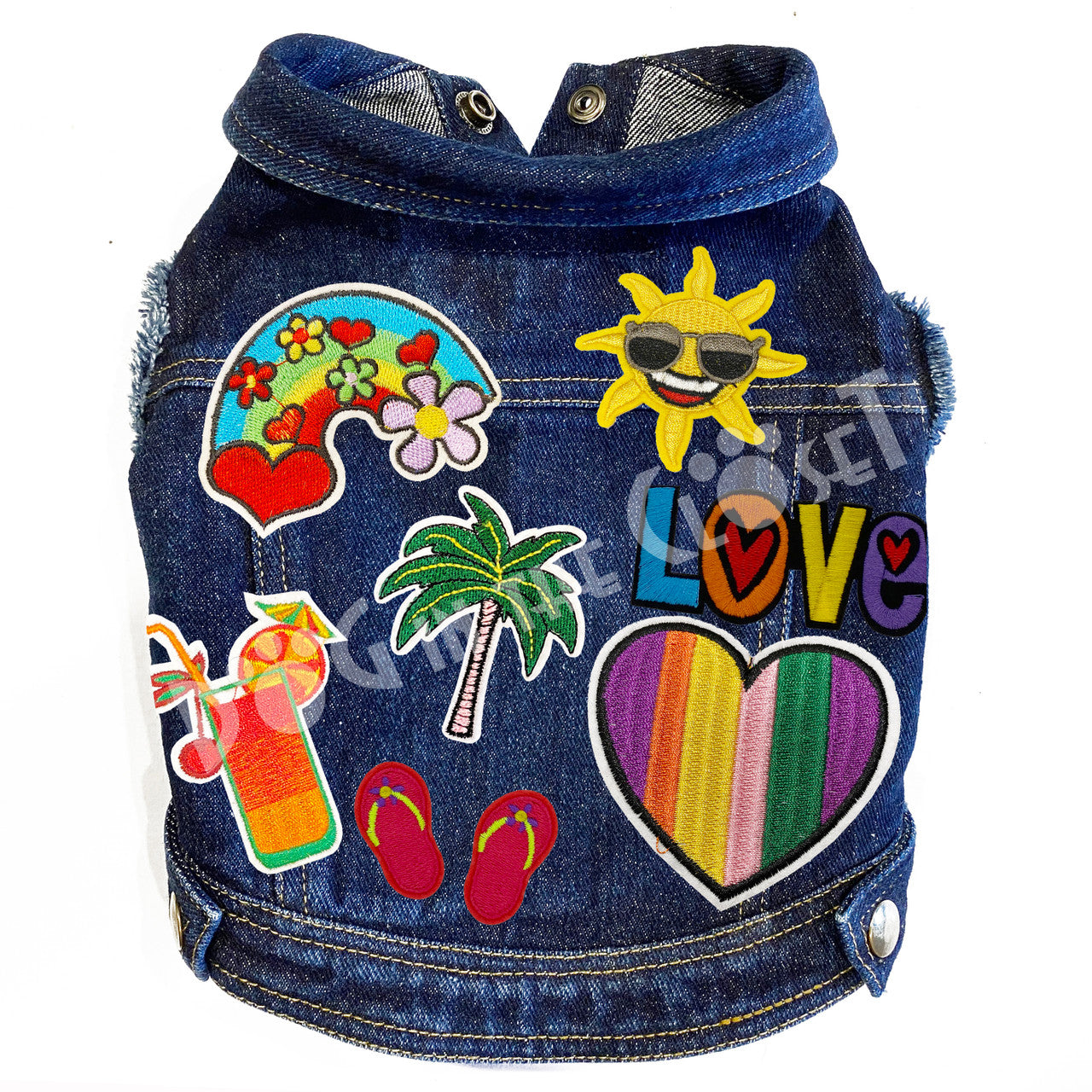 Summer Rainbow Denim Dog Jacket Pink Denim with Ruffles