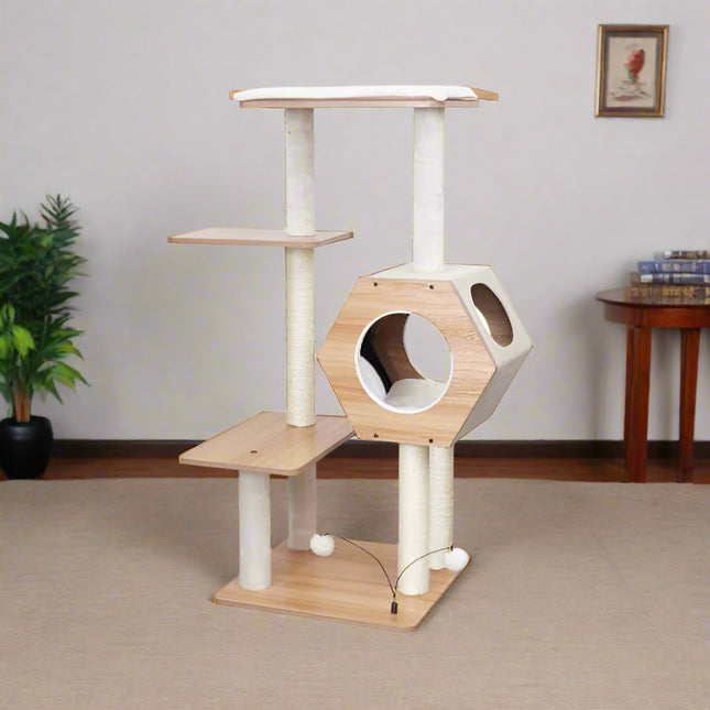 Wagon Style Wooden Medium Cat Tower