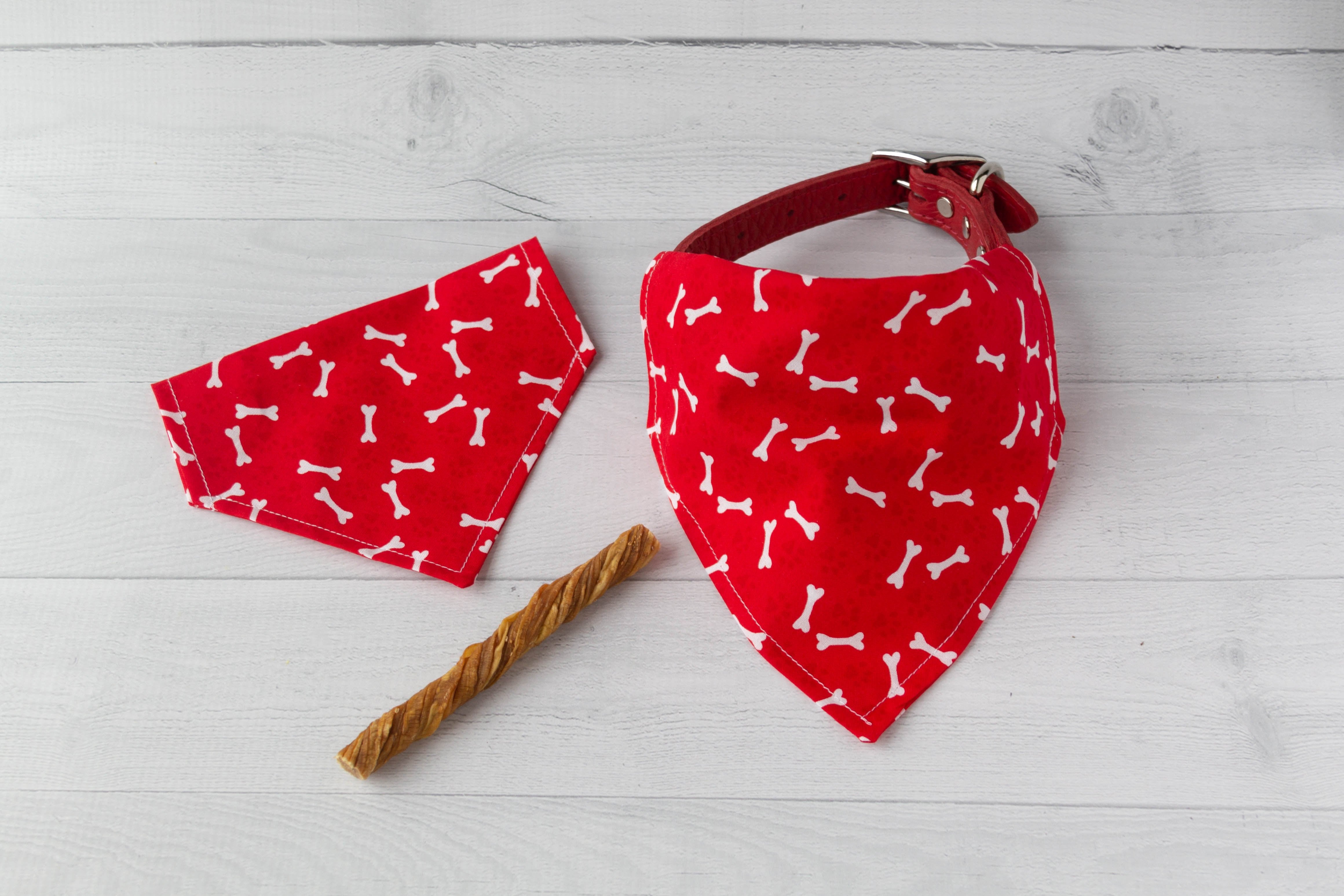 White Bones on Red Paws Dog Bandana