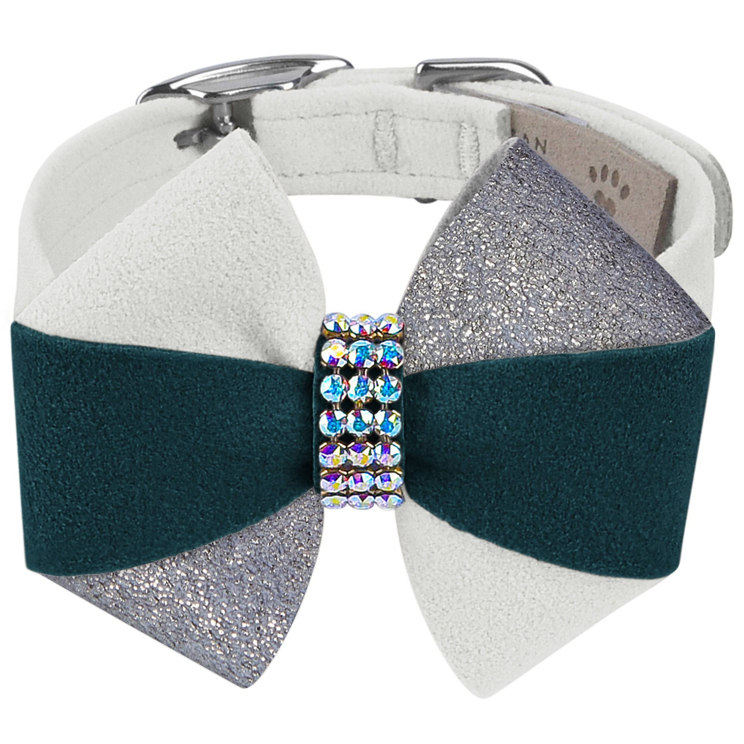 Game Day Glam Emerald Pinwheel Bow Collar White