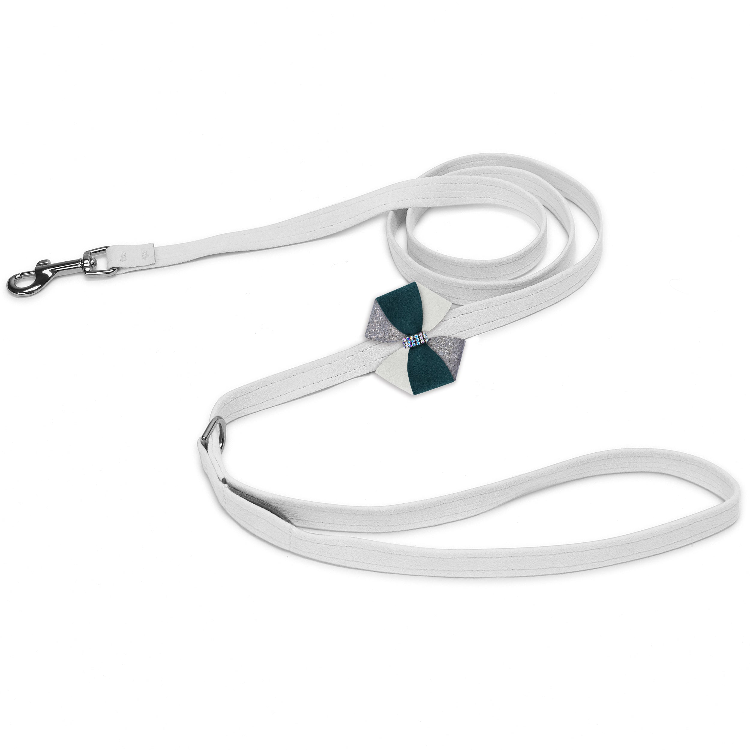 Game Day Glam Emerald Pinwheel Bow Leash White