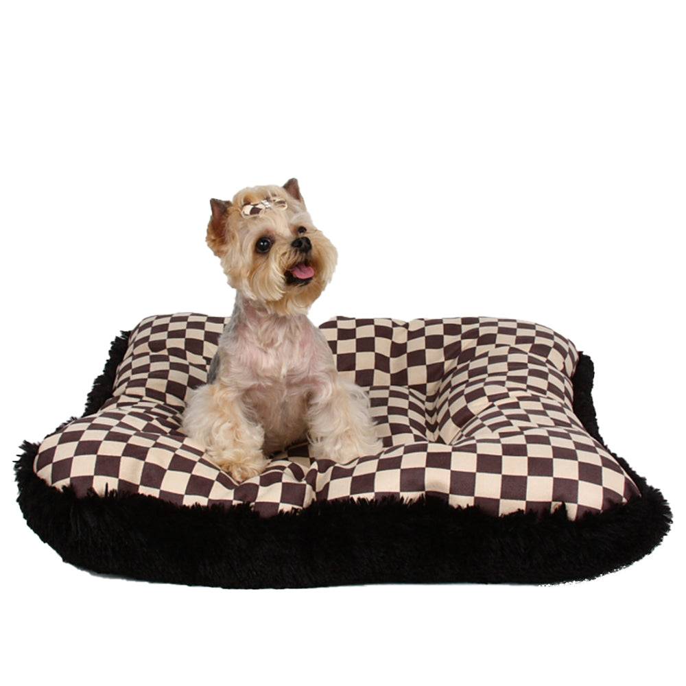 Windsor Check Square Bed with Black Shag 1 Windsor Check