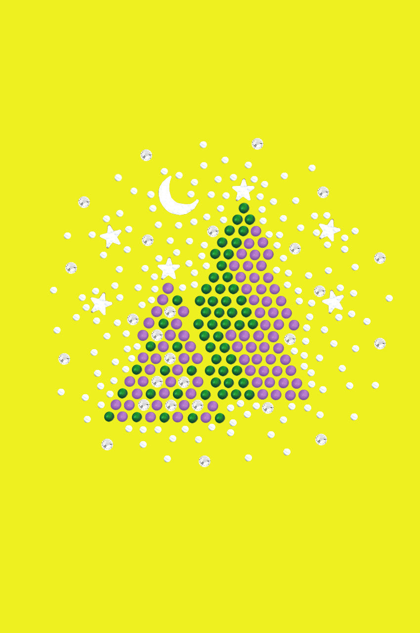 Purple & Green Christmas Trees with Austrian crystal Snowflakes - Bandana Yellow