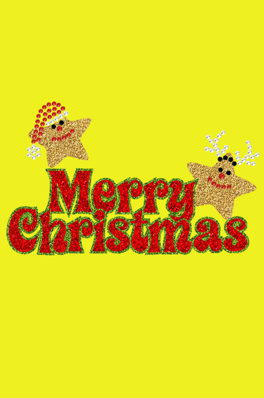 Merry Christmas Glitter Stars - Bandana Yellow