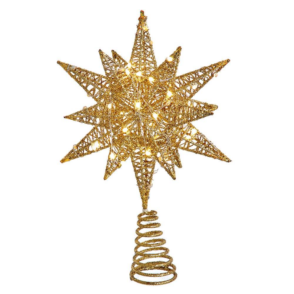 Kurt Adler 11-Inch Pre-Lit Twinkling LED 60-Light Gold Starburst Tree Topper