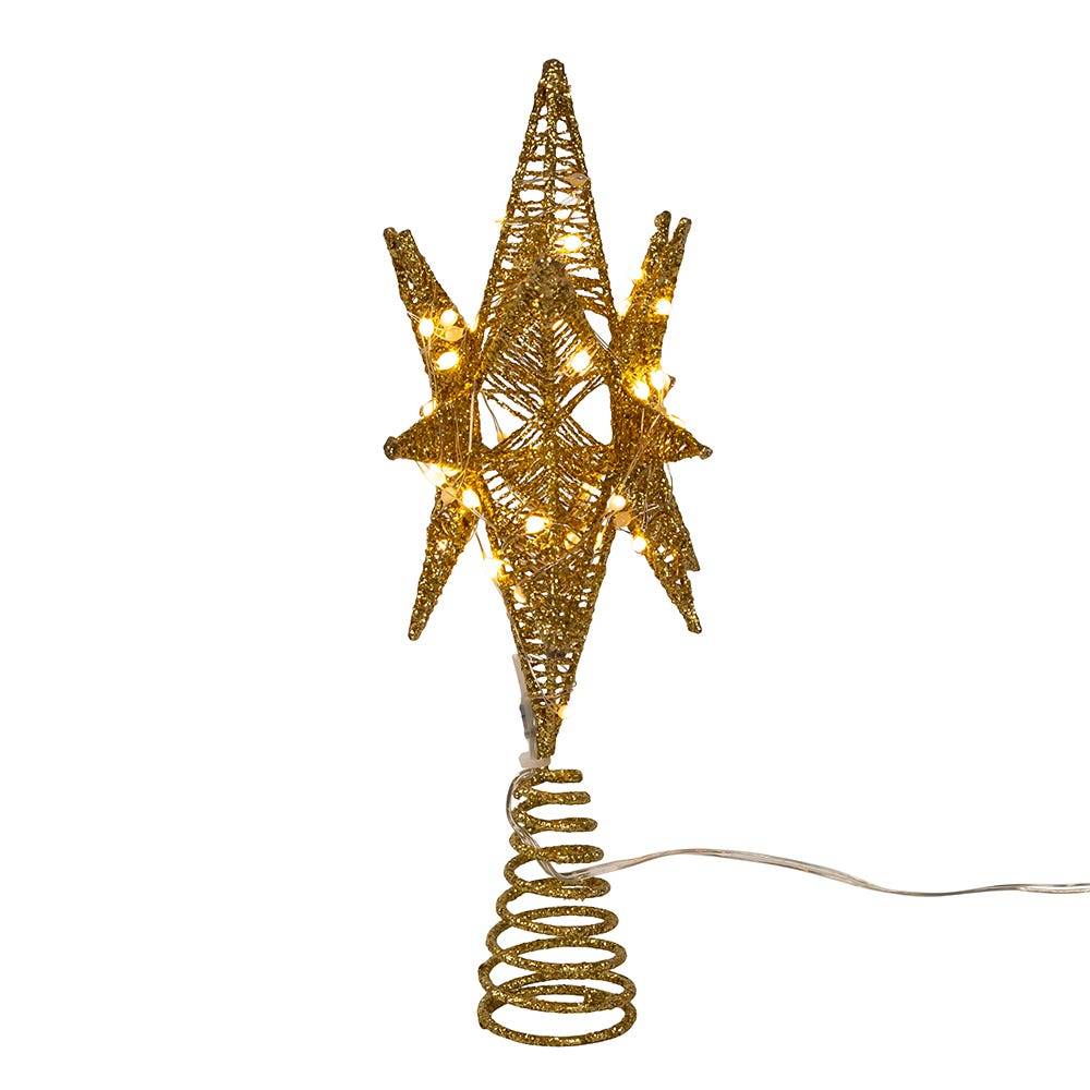 Kurt Adler 11-Inch Pre-Lit Twinkling LED 60-Light Gold Starburst Tree Topper