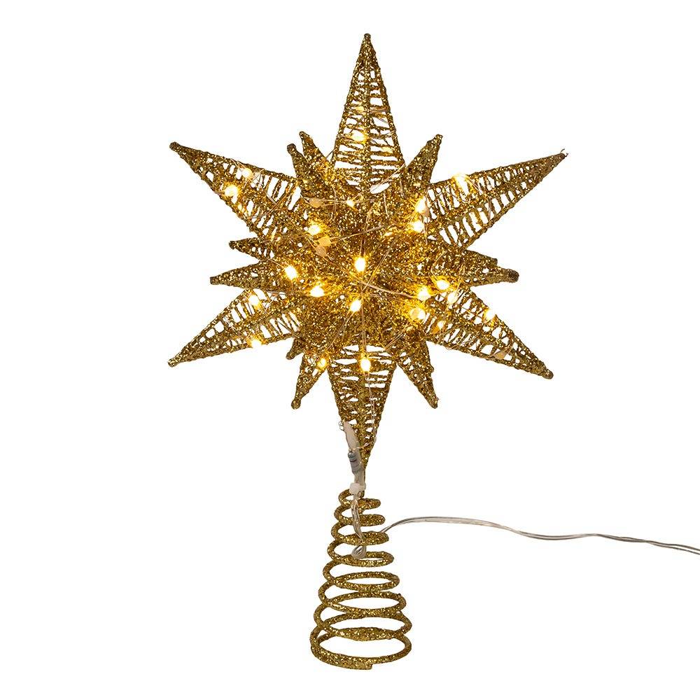 Kurt Adler 11-Inch Pre-Lit Twinkling LED 60-Light Gold Starburst Tree Topper