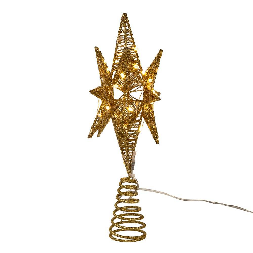 Kurt Adler 11-Inch Pre-Lit Twinkling LED 60-Light Gold Starburst Tree Topper