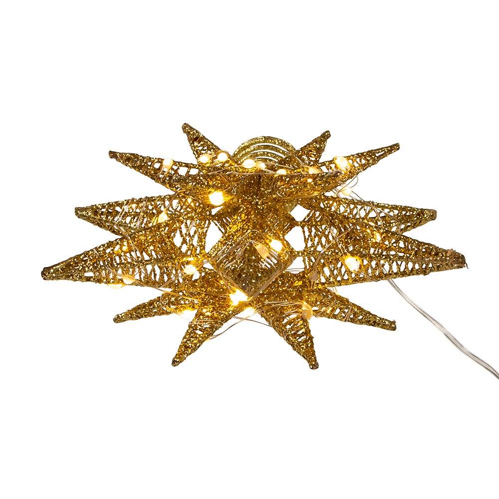 Kurt Adler 11-Inch Pre-Lit Twinkling LED 60-Light Gold Starburst Tree Topper