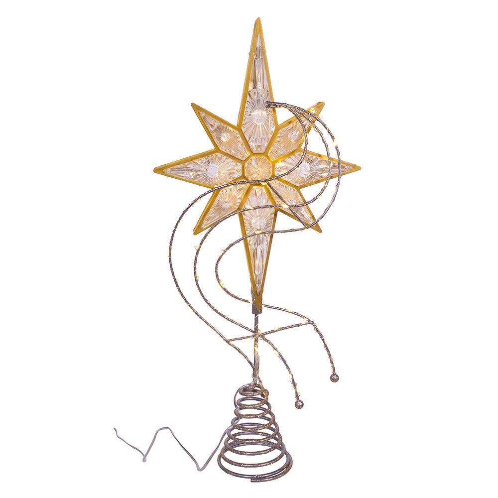 Kurt Adler 17-Inch Pre-Lit 8-Point Gold Glitter Star Tree Topper