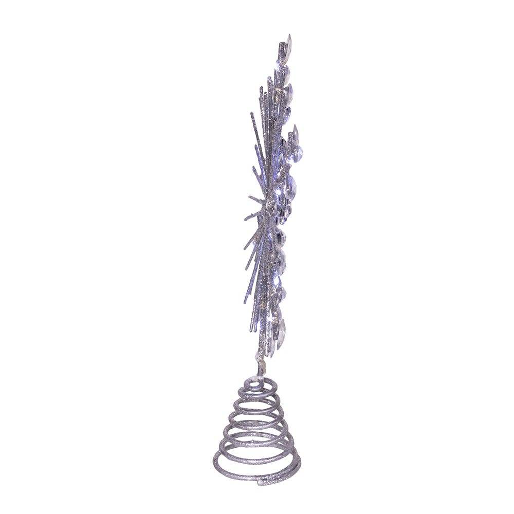 11.75. Inch 18-Light cool White Micro LED Silver Glittered Snowflake Treetopper