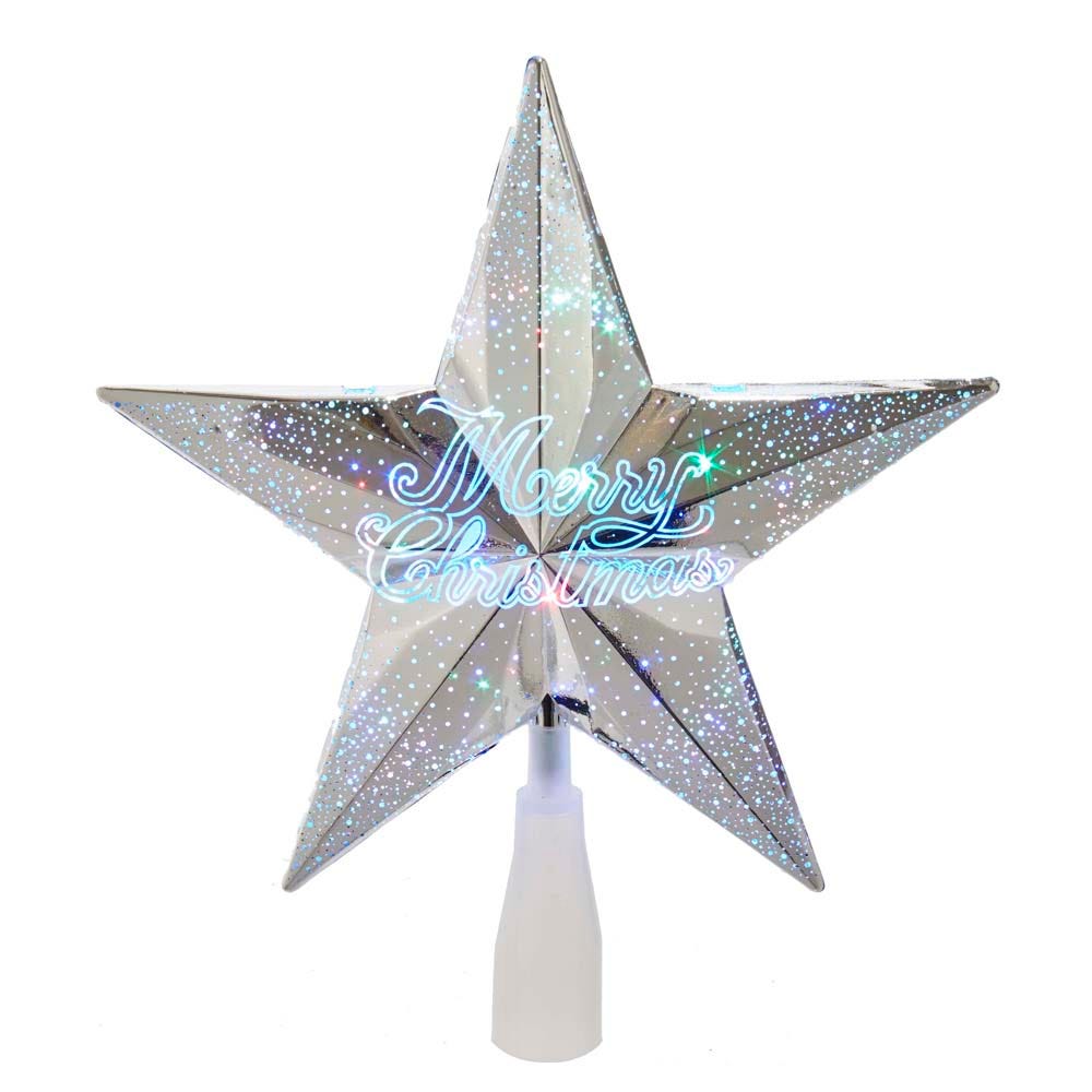 Kurt Adler 10-Inch 18-Light Merry Christmas Silver Star Tree Topper